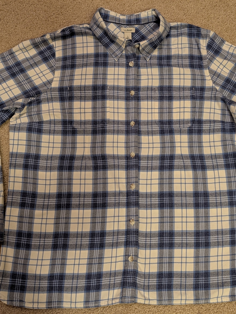 L.L. Bean Blue and White Plaid Button-Down Shirt